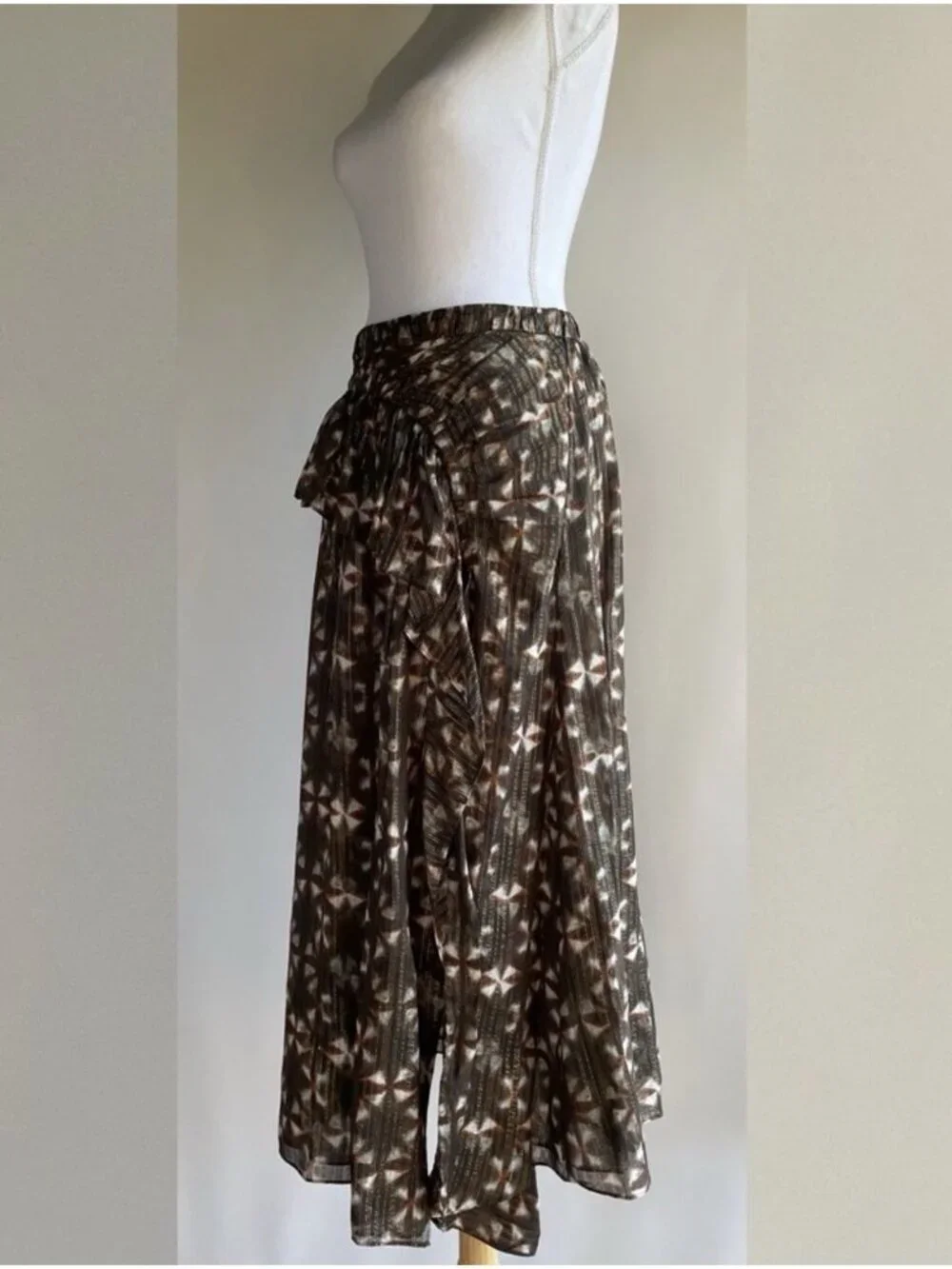 NWT Ulla Johnson Ruffle Maxi Skirt Women 0 Sofia Olive Prism Silk Brown Metalic